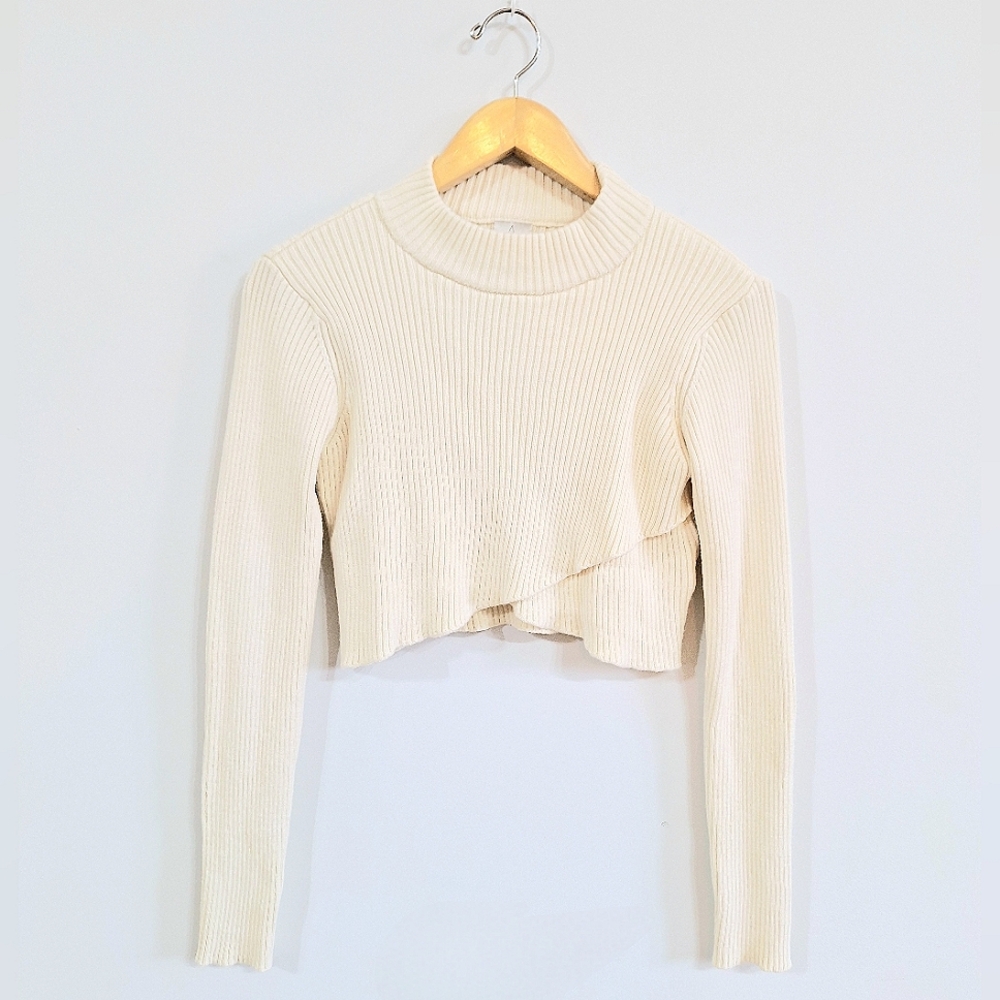 Joie Ribbed Cross Hem Crop Sweater - XS